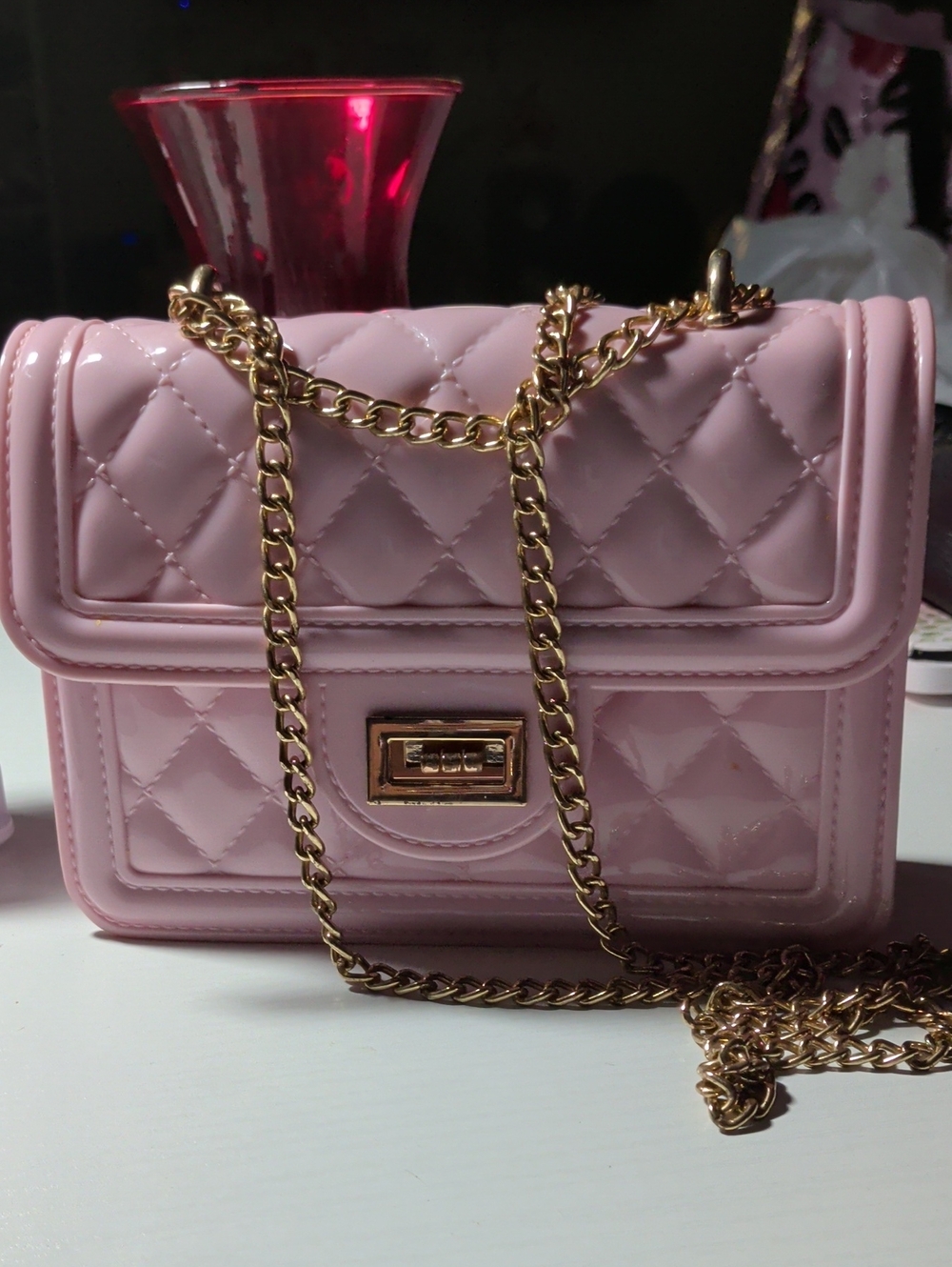 Quilted Pink Chain Shoulder Bag